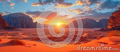 Wadi Rum desert in Jordan at sunset, Middle East. Stock Photo