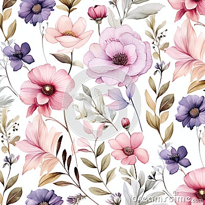Watercolor Florals background, design seamless pattern Stock Photo