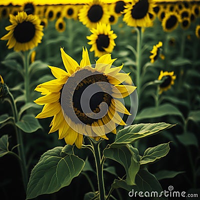 sunflower close up shot in a farm Stock Photo