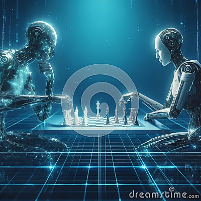 AI humanoid robots playing chess Stock Photo