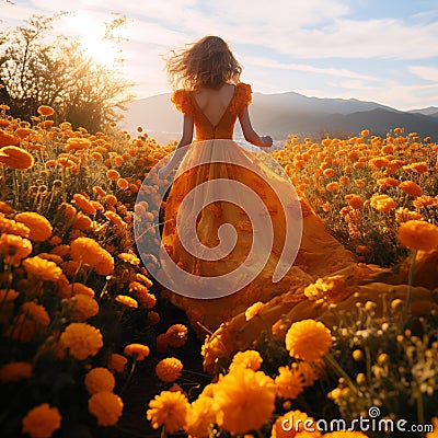 AI-generated images Marigold flower field Stock Photo