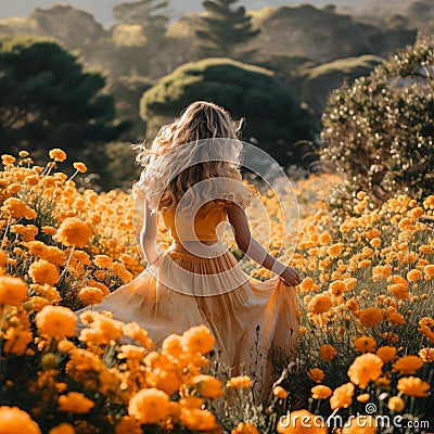 AI-generated images Marigold flower field, Stock Photo