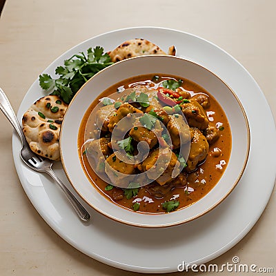 AI generated Indian cuisine consisting of a vegetarian curry served alongside flour based bread Stock Photo