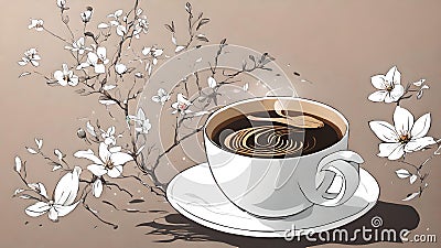 AI-Generated Kokuto Espresso: Japanese Fusion of Espresso Bliss with Okinawan Black Sugar Stock Photo