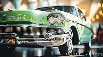 AI Generated Light Green and Black Classic Car at a Vintage Car Show Stock Photo