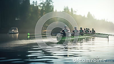 AI Generated Light Green and Black Rowers A Teamwork and Action Shot Stock Photo