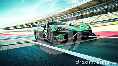 AI Generated Light Green and Black Supercar on the Track A Fast and Exciting Cinematic Shot Stock Photo