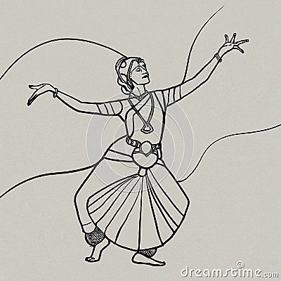 AI generated line drawing of a Bharatanatyam dancer Stock Photo