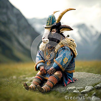 AI-Generated Little Ibex Shepherd in Traditional Attire Stock Photo
