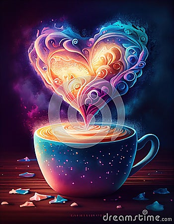 Neon Watercolor Latte Art, Made with Generative AI Stock Photo