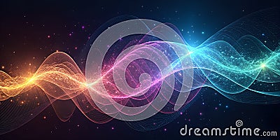 AI generated mesmerizing quantum wave energy flux background with radiant neon particle motion and smooth ethereal distortions in Stock Photo