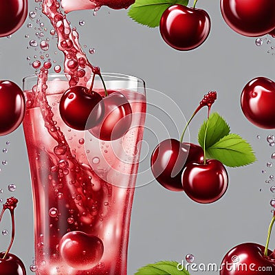 AI generated mocktail of red juicy cherries with cherries on a grey background Stock Photo
