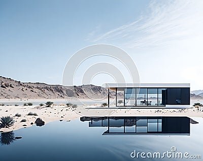 Ai generated modern home with a stunning pool oasis in the heart of the desert Stock Photo