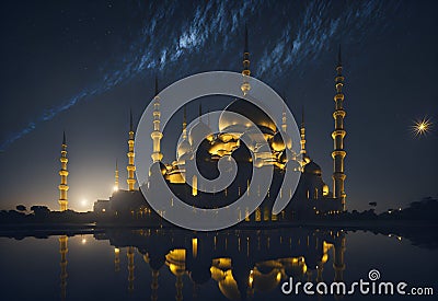 Ai generated a mosque building with illuminated spires at night Stock Photo