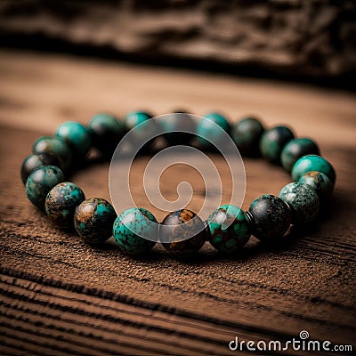 AI generated opal bracelet on wooden surface Stock Photo