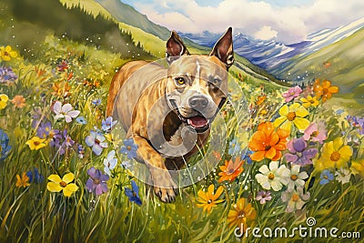 AI generated painting of dog running Stock Photo