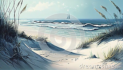 Peaceful Beach Scene Illustration, Made with Generative AI Cartoon Illustration