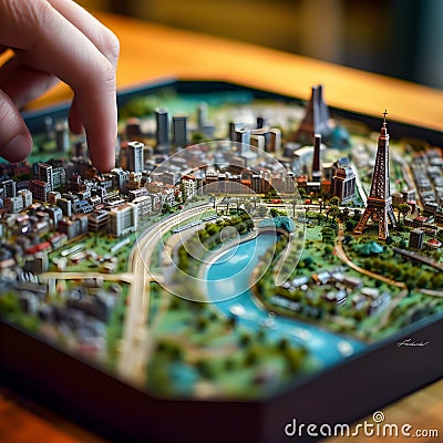 AI-Generated Perfect Top View: Miniature Paris on Circuit Board Stock Photo