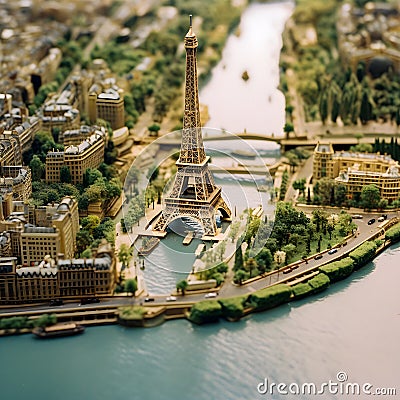 AI-Generated Perfect Top View: Miniature Paris on Circuit Board Stock Photo