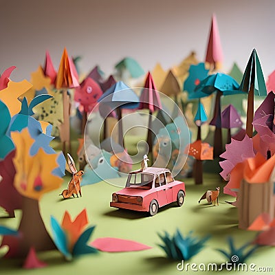 Enchanting Papercraft Diorama World Stock Photo