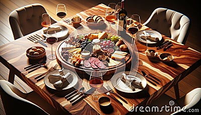 Charcuterie Board Home Entertaining Dining Snack Table Meat Cheese Platter AI Generated Stock Photo