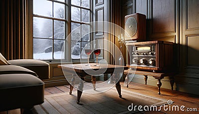 Vintage Retro Hi-FI Stereo Component AI Generated Home Interior Radio Stock Photo