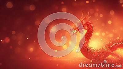 Chinese New Year banner. 2024 - year of the Dragon. Lights, lanterns, bokeh. Stock Photo