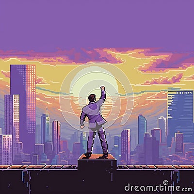 AI generated pixelated illustration of a proud business celebrating success Cartoon Illustration