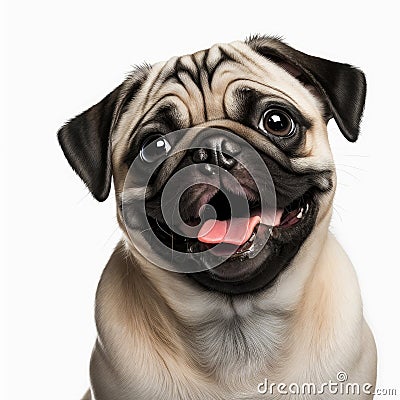 ai generated portrait of dog breed pug cute happy excited smiling Stock Photo