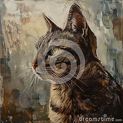 AI-Generated Portrait Painting of a Cat Stock Photo