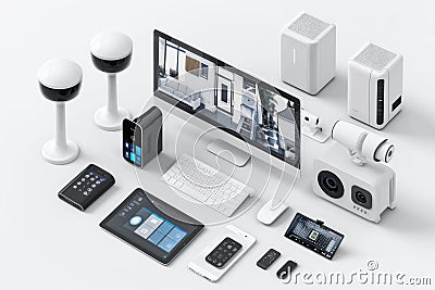 Creative, watchful team designs security concepts with hidden cameras and automated alert systems for effective prevention and mon Cartoon Illustration