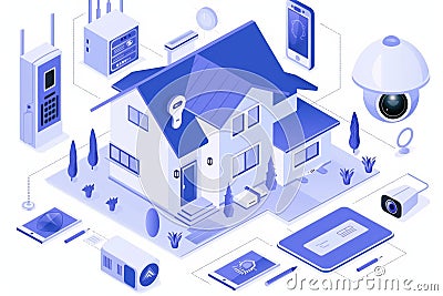 Create a robust security investment with a system that includes CCTV, secure lighting, and advanced motion detection technology. Cartoon Illustration