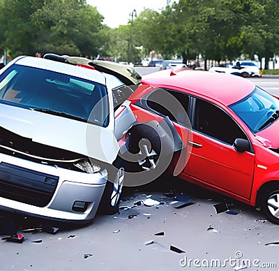 Crashed cars on street Stock Photo