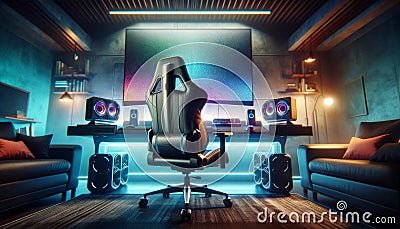 High-tech Equipment Video Gaming Computer Setup Monitor Ergonomic Chair AI Generated Stock Photo