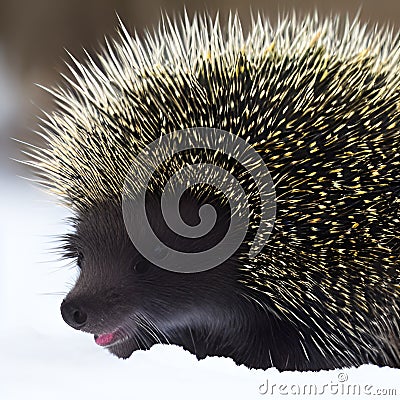 AI generated realistic image of a porcupine (with body full of needles) from an icy landscape Stock Photo