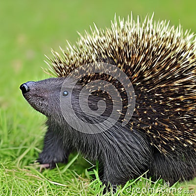 AI generated realistic image of a porcupine (with body full of needles) from a green landscape Stock Photo