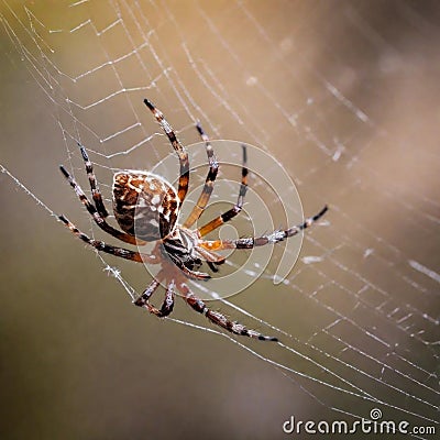 AI generated realistic image of a white spotted spider in its web Stock Photo