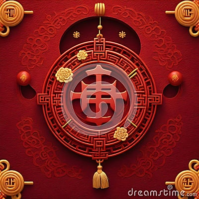 a red chinese knot symbol with chinese ornaments on it Vector Illustration