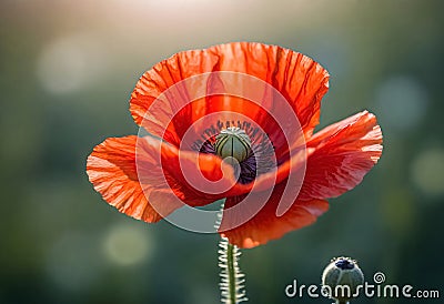 a red poppy with sunlit and bokeh background Stock Photo