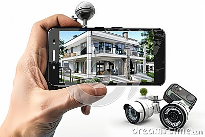 Smart, secure management of alarm systems remotely through AI-based security assessment tools and networked camera protections. Cartoon Illustration