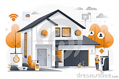 Fast, automated alarms in home security setups integrate smart technology and cloud-based systems for comprehensive protection and Cartoon Illustration