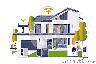 Advanced, secure CCTV systems integrate technology-driven routers for enhanced protection design and security. Cartoon Illustration