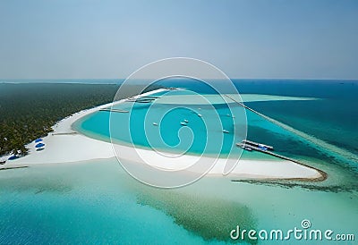 AI generated seascape showcasing blue, turquoise waters, white sand beaches and green forests along the breathtaking beaches Stock Photo