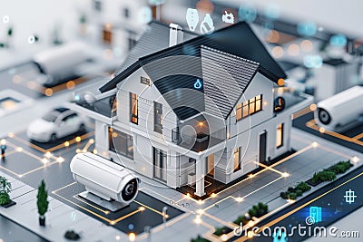 Alarm detection alert systems camera practicality security concept smart moisture sensors aperture functionality. Cartoon Illustration