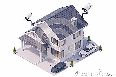 Intelligent sensors in security frames improve the safeguarding capabilities of high-definition cameras. Cartoon Illustration