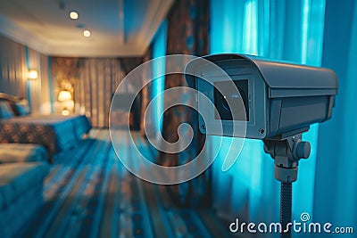Real-time monitoring via IoT-controlled camera operations fortifies perimeter security, powered by vigilant studio technology duri Cartoon Illustration
