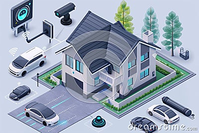 High tech home systems prioritize secure home automation, integrating precision detection with electronic defenses. Cartoon Illustration