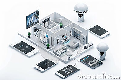 Advanced home networking in safeguard systems integrates pet-safe technology with comprehensive network camera systems for enhance Cartoon Illustration