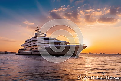 Luxury yacht in the sea at sunset. luxury yacht Stock Photo