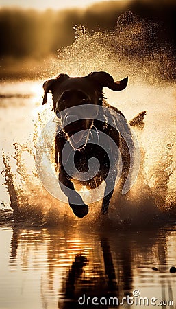 Playful Labrador Running, Made with Generative AI Stock Photo
